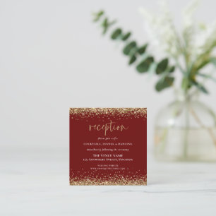 Cartão De Informações Recepção de Casamento Burgundy com Brilho Dourado