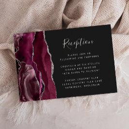 Cartão De Informações Recepção de Casamento Burgundy Silver Agate Dark
