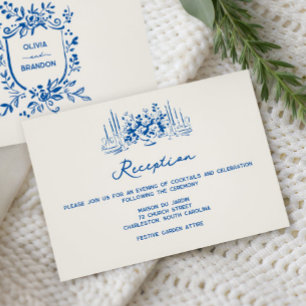 Cartão De Informações Recepção de Casamento Caprichosa Azul Francês