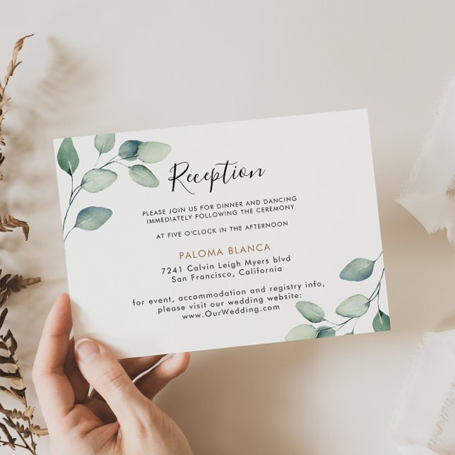 Cartão De Informações Recepção de casamento Clássica de Folhas Verdes Fo (Criador carregado)