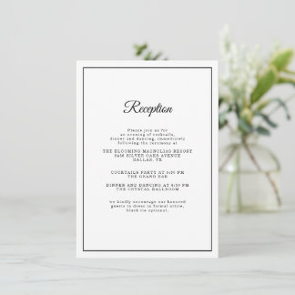 Cartão De Informações Recepção de casamento Clássica de Script Elegante