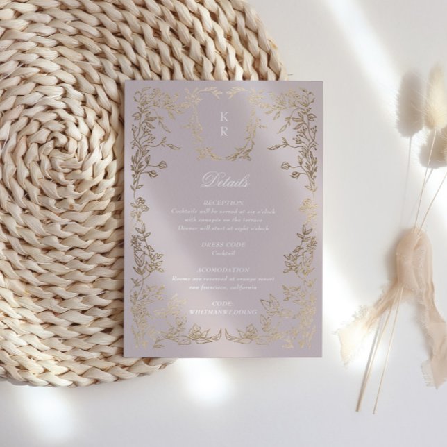 Cartão De Informações Recepção de casamento Clássica do Monograma de Cre (Criador carregado)