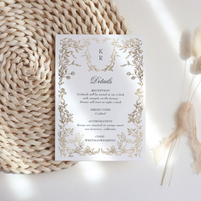 Cartão De Informações Recepção de casamento Clássica do Monograma de Cre (Criador carregado)