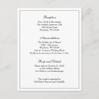 Cartão De Informações Recepção de casamento Clássica Elegante Simples