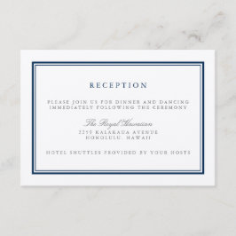 Cartão De Informações Recepção de Casamento Clássica em Azul-Marinho e B