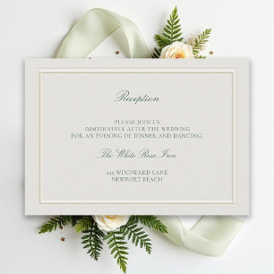 Cartão De Informações Recepção de Casamento Clássica Verde Elevada Ecru