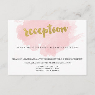Cartão De Informações Recepção de Casamento com Aquarela em Dourado e Ro