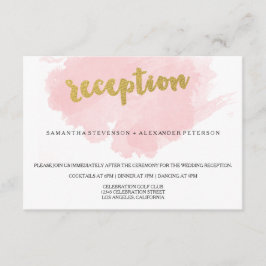 Cartão De Informações Recepção de Casamento com Aquarela em Tom Dourado 