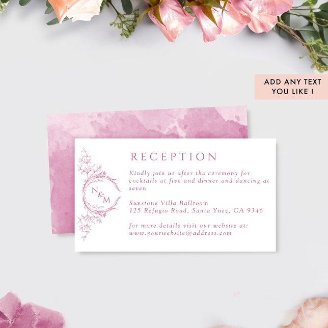 Cartão De Informações Recepção de Casamento com Aquarela Rosa Mauve Mono (Criador carregado)