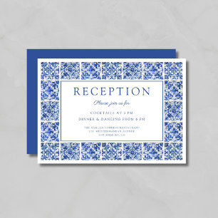 Cartão De Informações Recepção de Casamento com Azulejos Azuis Elegantes