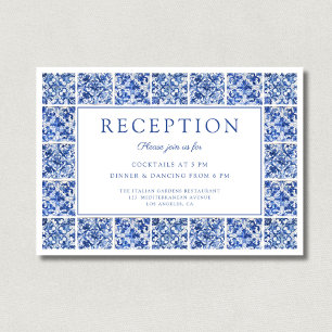 Cartão De Informações Recepção de Casamento com Azulejos Azuis Modernos