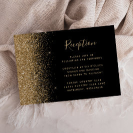 Cartão De Informações Recepção de Casamento com Brilho Dourado Moderno
