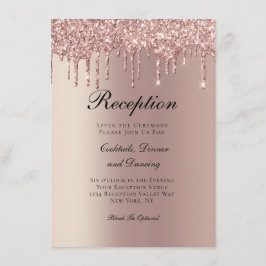 Cartão De Informações Recepção de Casamento com Brilho Dourado Rosa