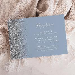 Cartão De Informações Recepção de Casamento com Brilho Prata Azul Empoei