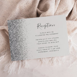 Cartão De Informações Recepção de Casamento com Brilho Prateado Cinza Cl