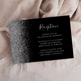 Cartão De Informações Recepção de Casamento com Brilho Preto Prata Moder