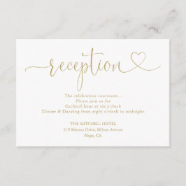 Cartão De Informações Recepção de Casamento com Coração de Ouro Elegante