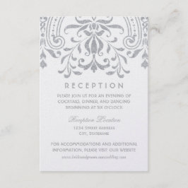 Cartão De Informações Recepção de Casamento com Elegância Prata e Glamou