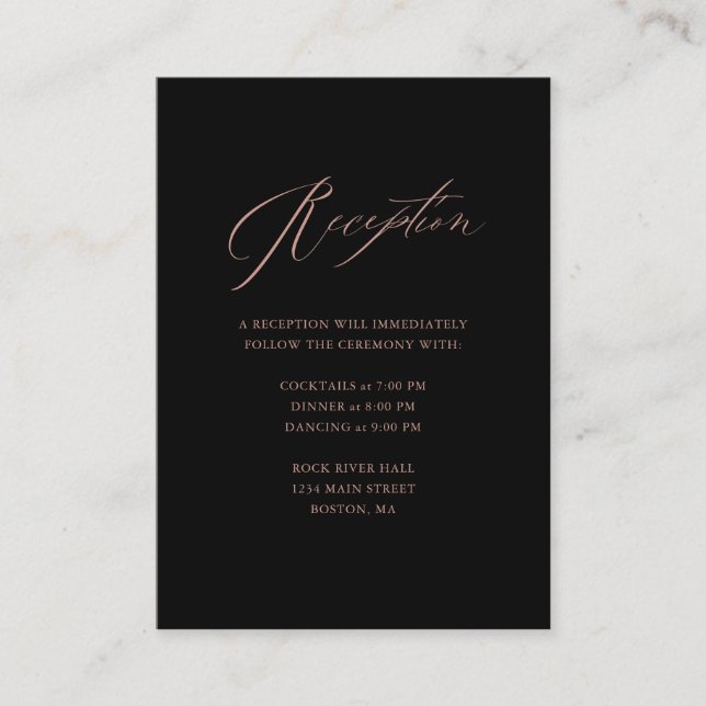 Cartão De Informações Recepção de Casamento com Elegante Grafia em Preto (Frente)