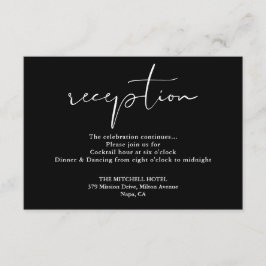 Cartão De Informações Recepção de Casamento com Elegante Roteiro Preto e