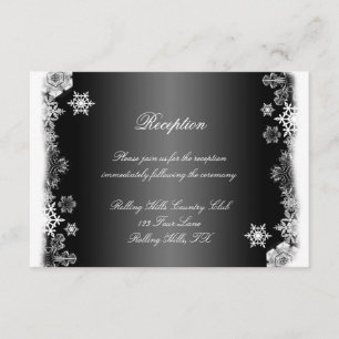 Cartão De Informações Recepção de Casamento com Flocos de Neve Pretos e 