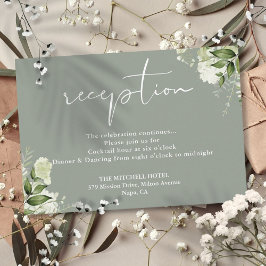 Cartão De Informações Recepção de Casamento com Floral em Verde Sálvia e