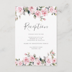 Cartão De Informações Recepção de Casamento com Floral Rosa