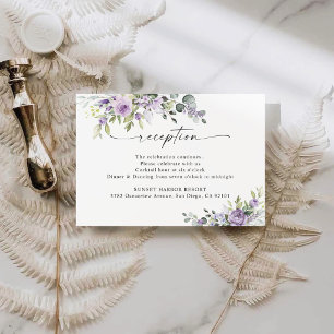 Cartão De Informações Recepção de Casamento com Floral Roxo Elegante