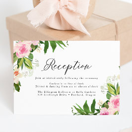 Cartão De Informações Recepção de Casamento com Flores Rosa Suave