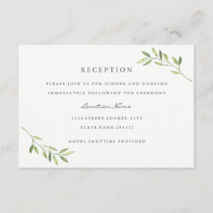 Cartão De Informações Recepção de Casamento com Folha Verde em Aquarela