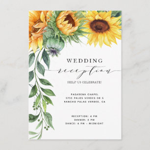 Cartão De Informações Recepção de Casamento com Girassóis em Aquarela Mo