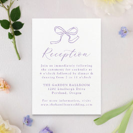 Cartão De Informações Recepção de Casamento com Laço Lavanda Elegante