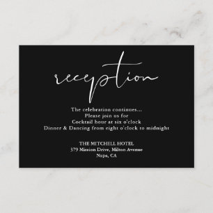 Cartão De Informações Recepção de Casamento com Letra Elegante Preto e B