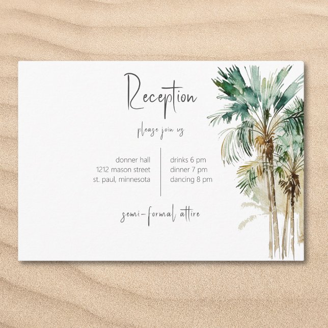 Cartão De Informações Recepção de Casamento com Palmeiras Tropicais (Tropical Palm Trees Wedding Reception Enclosure Card)