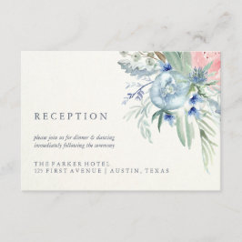 Cartão De Informações Recepção de Casamento com Peônia em Aquarela Azul 