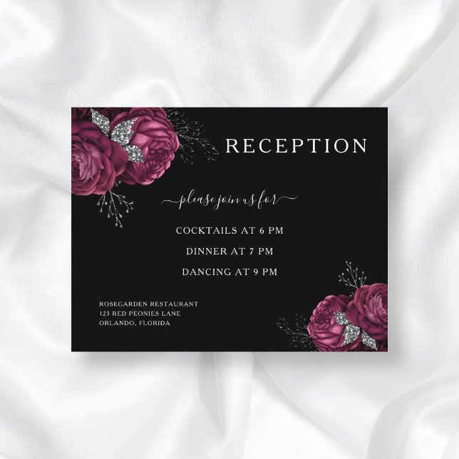 Cartão De Informações Recepção de Casamento com Peônias Burgundy Floral  (Criador carregado)