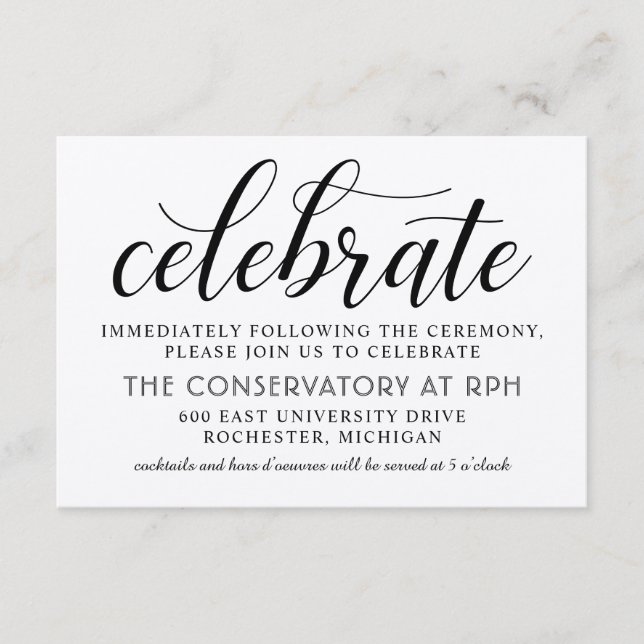 Cartão De Informações Recepção de Casamento com Roteiro Preto Rústico Mo (Frente)