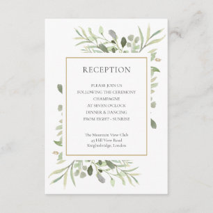 Cartão De Informações Recepção de Casamento com Vegetação Dourada Elegan