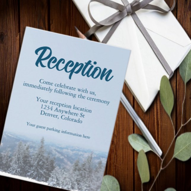 Cartão De Informações Recepção de casamento da Floresta de Montanha Snow (Criador carregado)