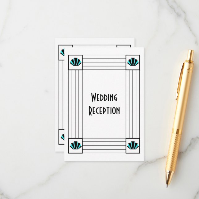 Cartão De Informações Recepção de casamento de Deco de Arte Azul (Frente/Verso In Situ)