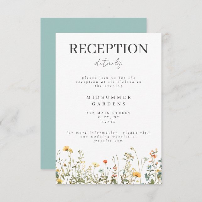 Cartão De Informações Recepção de casamento de flor selvagem simples (Frente/Verso)