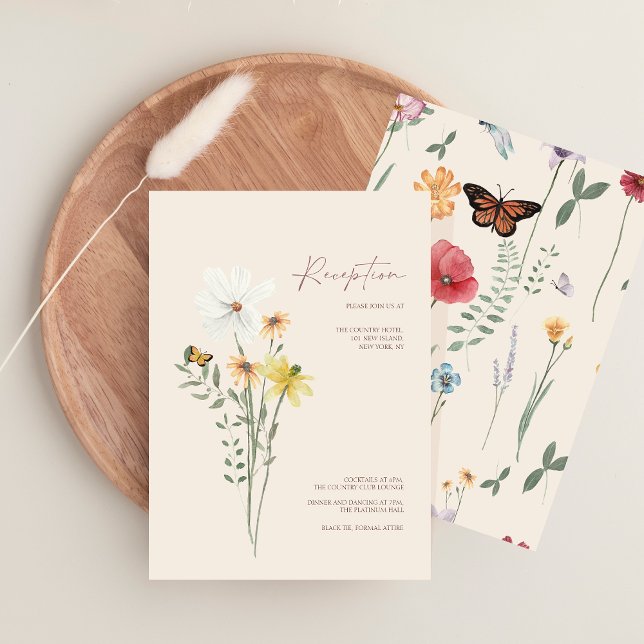 Cartão De Informações Recepção de casamento de flores amarelas brancas (Whimsical Yellow Wildflowers Wedding Reception Enclosure Card)