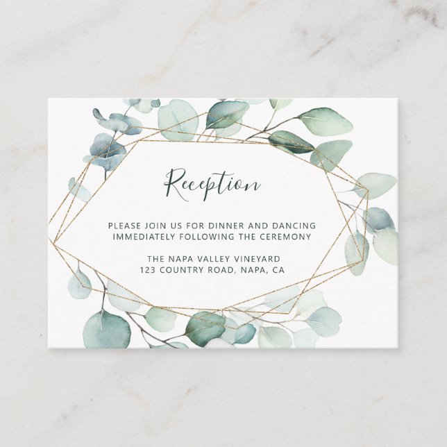 Cartão De Informações Recepção de casamento de Folhagem Geométrica Doura (Frente)