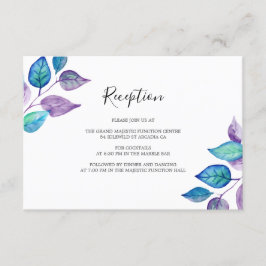 Cartão De Informações Recepção de casamento de Folhas de Roxo Turquesa