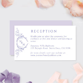 Cartão De Informações Recepção de casamento de Lavanda monograma