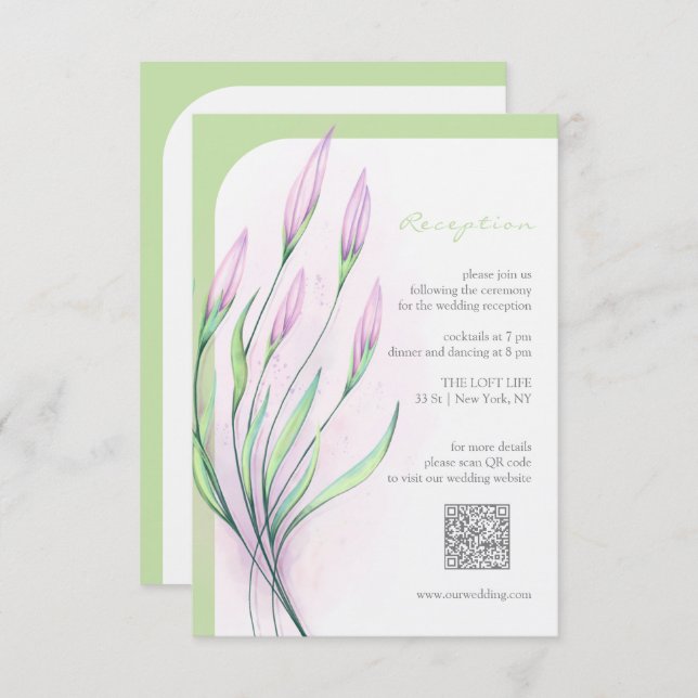Cartão De Informações Recepção de casamento de lírios roxos suaves (Frente/Verso)