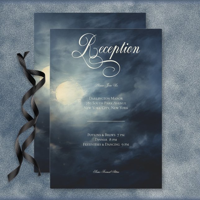 Cartão De Informações Recepção de casamento de Lua Noturna Cheia Gótica  (Dark Gothic Full Moon Night Sky Wedding Reception Enclosure Card)