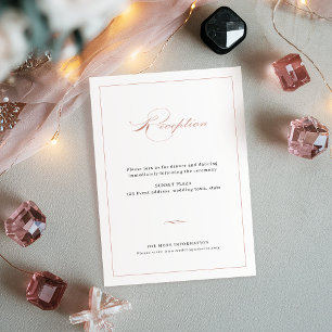 Cartão De Informações Recepção de Casamento de Luxo em Rose Gold com Rót