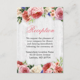 Cartão De Informações Recepção de casamento de Madeira Floral, Rosa-Rosa