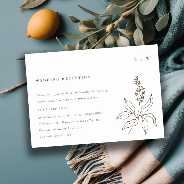 Cartão De Informações Recepção de casamento de Monograma Floral Botânica (Criador carregado)